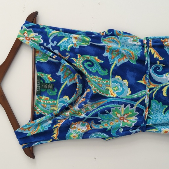 Lauren by Ralph Lauren Aleera Blue Paisley Jersey Cowl Neck‎ Dress M - Picture 4 of 7